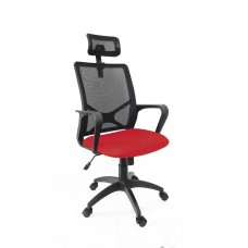 НК-825 кресло черн /красное,спинка сетка черная,сиденье красная  ткань TW , с подголо,крес пластик