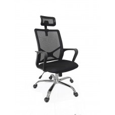 НК-825 кресло  черное  спинка сетка,сиденье ткань TW , с подголовником,крестовина пластик