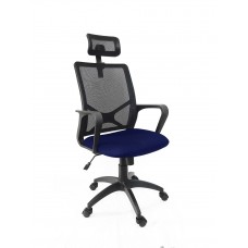 НК-825 кресло  синее/черное спинка сетка,сиденье ткань TW , с подголовником,крестовина пластик