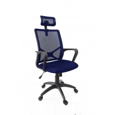НК-825 кресло  синее/синее спинка сетка,сиденье ткань TW , с подголовником,крестовина пластик