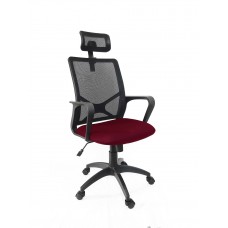 НК-825 кресло  бордо/черное спинка сетка,сиденье ткань TW , с подголовником,крестовина пластик