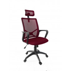 НК-825 кресло  бордо/бордо спинка сетка,сиденье ткань TW , с подголовником,крестовина пластик